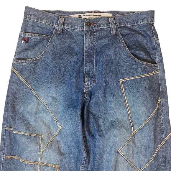 Vintage Y2K  Paco‎ Elite Jeans Patchwork Stitching Baggy Fit Wide Leg 36x31 - Picture 3 of 16